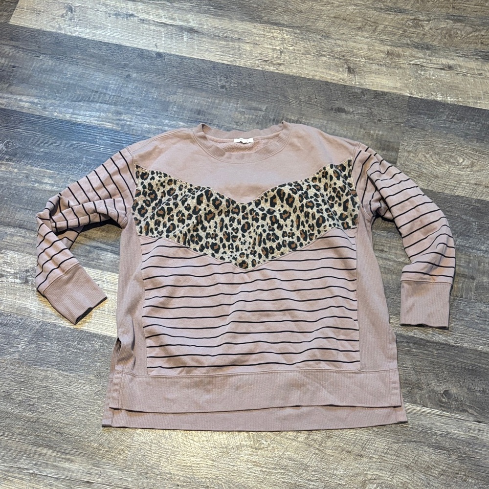 Maurices  Leopard and Stripe Sweatshirt - Brown and Black